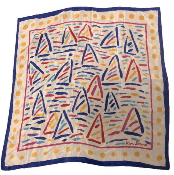 VTG Ken Done 1985 Iconic Sailing on Sydney Harbour Art Print Scarf 28.5” x 28.5” - Picture 1 of 6